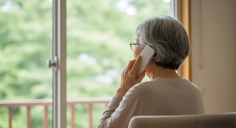 訪問歯科の問い合わせをする高齢女性