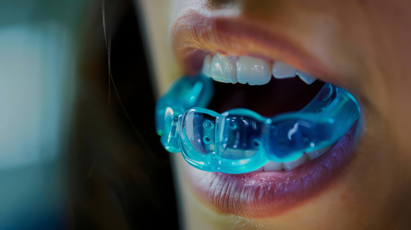 マウスガードで歯を守る女性
