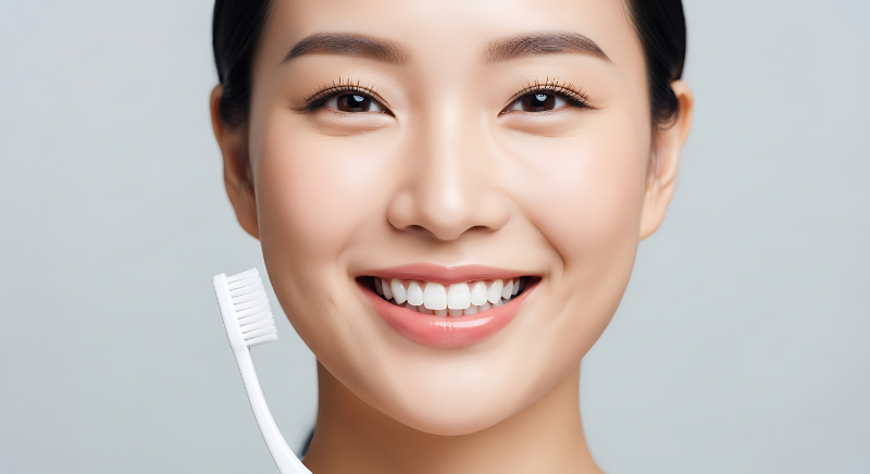 虫歯を予防するため丁寧な歯磨きを欠かさない女性